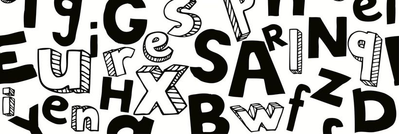 Viele Buchstaben auf einem weißen Hintergrund