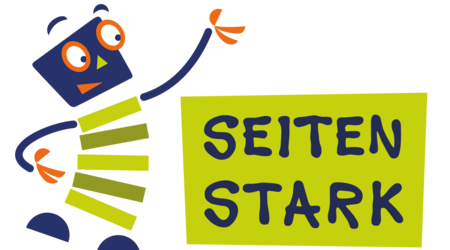 Das blau-grüne Seitenstart-Maskottchen neben dem Schriftzug.