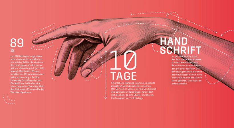 Illustration einer menschlichen Hand mit Beschreibungen