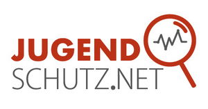 Logo von Jugendschutz.net. Eine Lupe vergrößert einen Graph.
