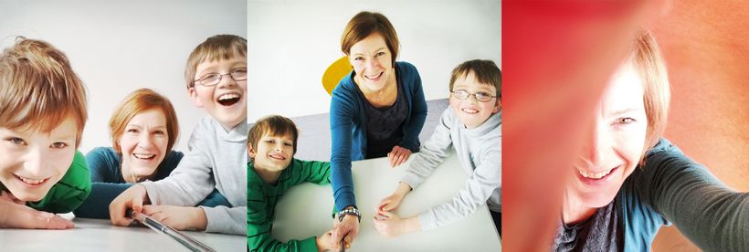 Collage aus drei Bildern mit Kindern und Frauen